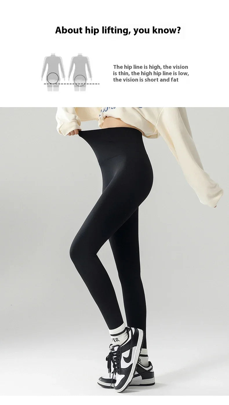 Women's Autumn Winter Thickened Alpaca Velvet Black Shark Leggings High Waist Slim Seamless Fleece Warm Leggings