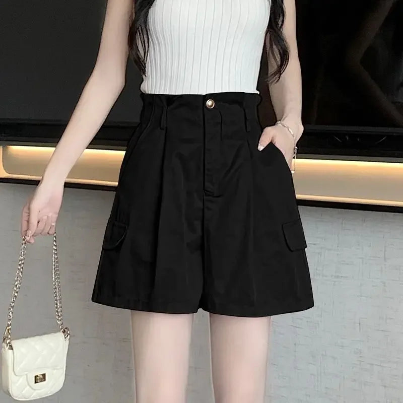 Solid Color Woman Short Pants With Pockets Wide Office Streetwear Designer Hot 2000s Clothes Y2k Summer Shorts for Women New In