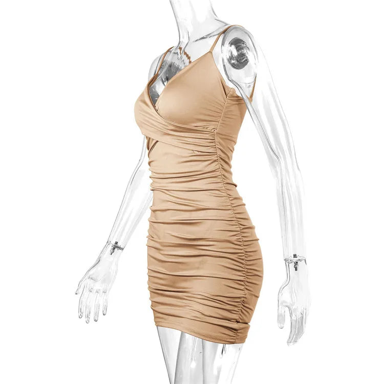 Fairyshely Sexy Ruffle Deep V Short Club Dress Ladies 2025 Summer Blue Bodycon Dresses Evening Party Tight Mini Dress