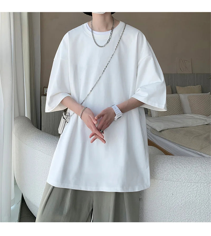 Men's Cotton T-shirts White Mens Oversized T Shirt Solid Summer Casual Wear Tee Shirts Fashion for Men 5XL Male Clothes