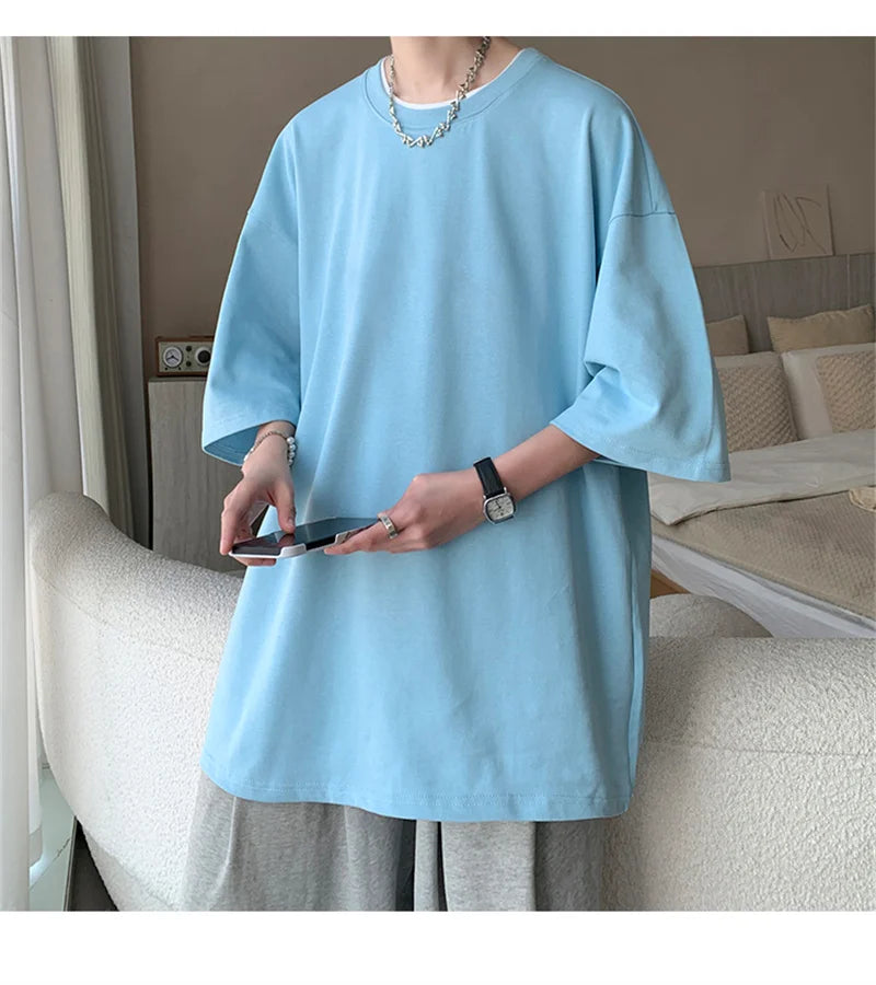 Men's Cotton T-shirts White Mens Oversized T Shirt Solid Summer Casual Wear Tee Shirts Fashion for Men 5XL Male Clothes