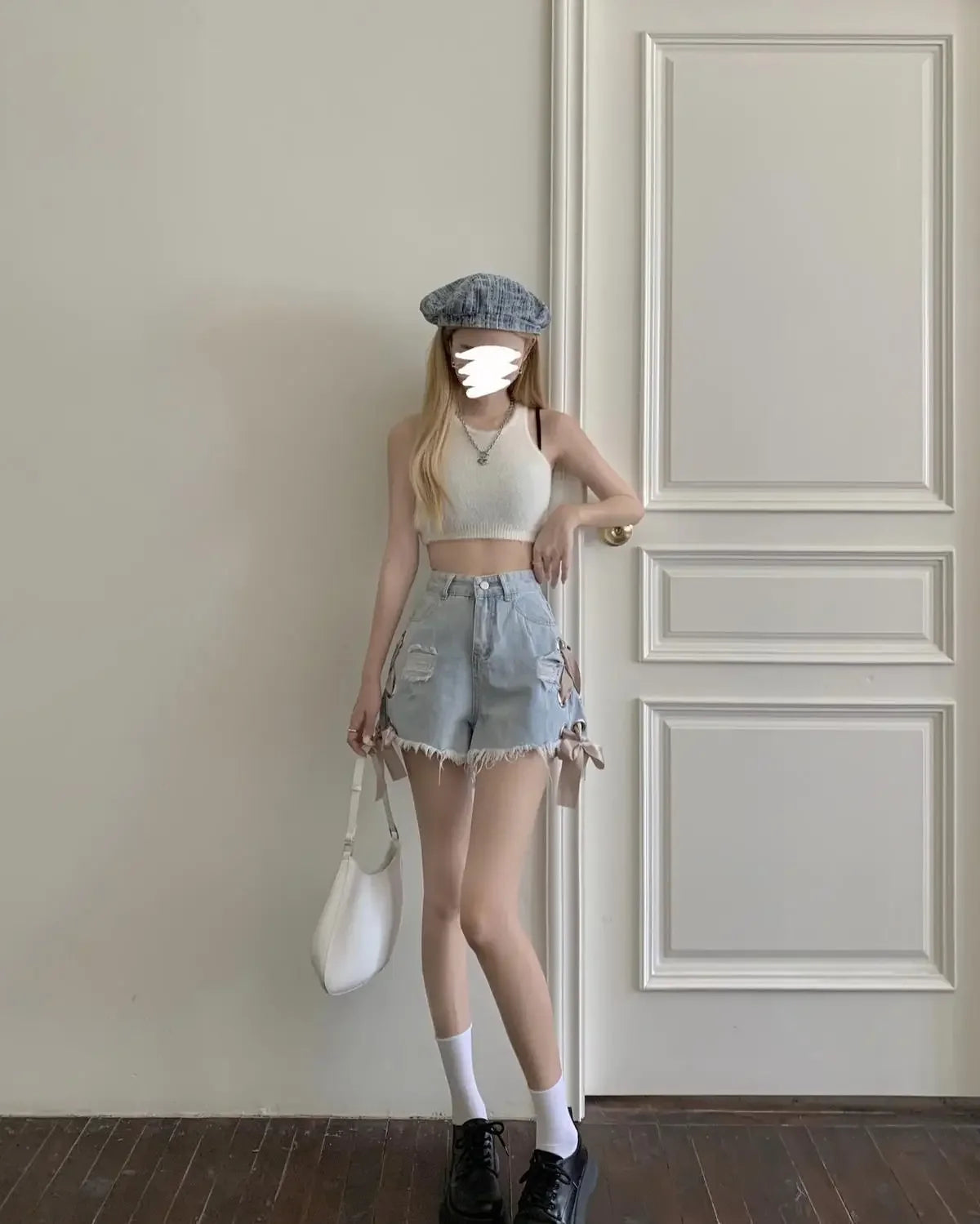 Short Jean Pants Woman Ripped Wide Denim Shorts for Women Stretchy Elasticty Flowy Jorts Summer 2000s Clothes Y2k Hot Streetwear