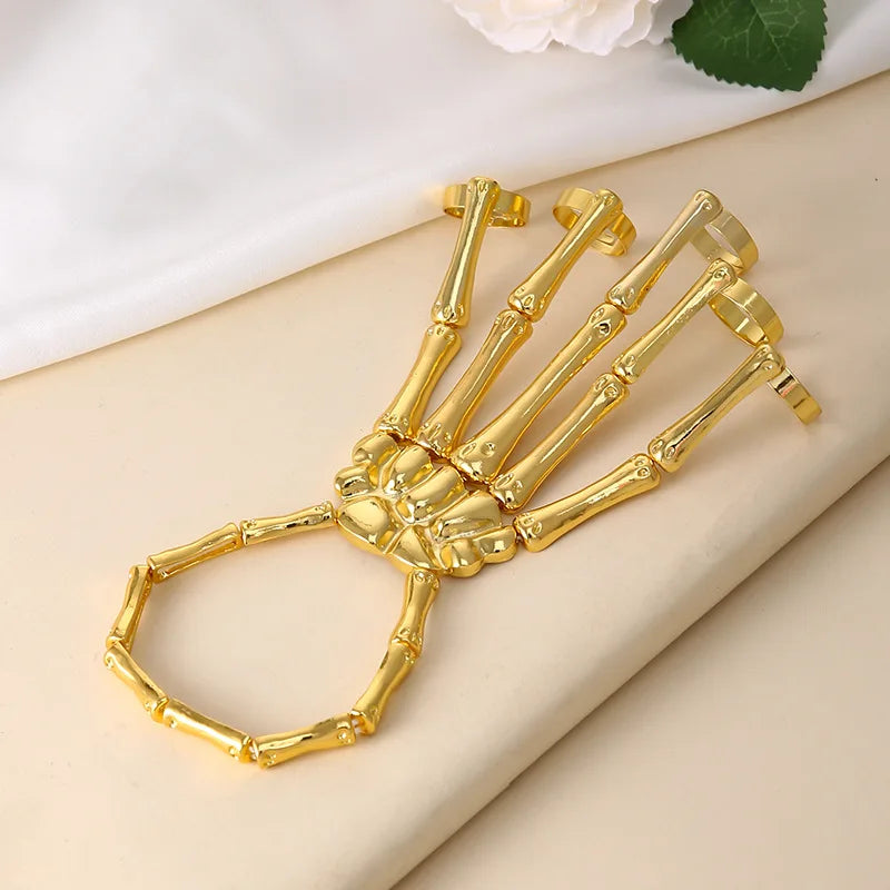 Skeleton Hand Bracelet Bangle Halloween Wristband Skull Fingers Metal Skeleton Hand Bracelet With Ring Hand Halloween Jewelry