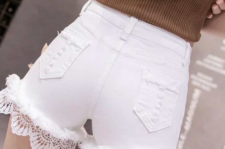 Denim Shorts for Women High Waist Flowers Short Jean Pants Woman To Wear 2000s Clothes Y2k 2025 Classic Casual Fashion Clothing