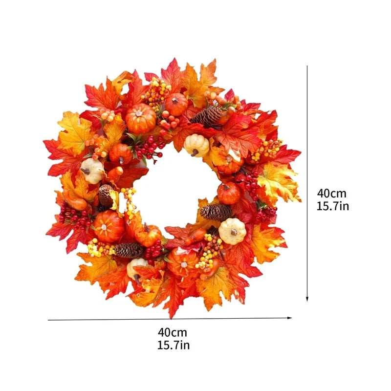 45cm Fall Wreaths Pumpkin Berry Maple Leaf Artificial Wreath Harvest Autumn Front Door Wreath Christmas Halloween Home Decor