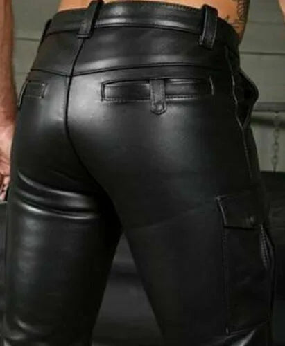 Men's Leather Pants New Solid Color PU Casual Male Short Leather Pants Black Slim Fit Streetwear Pantalon Cuir Homme