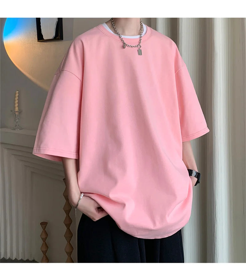 Men's Cotton T-shirts White Mens Oversized T Shirt Solid Summer Casual Wear Tee Shirts Fashion for Men 5XL Male Clothes