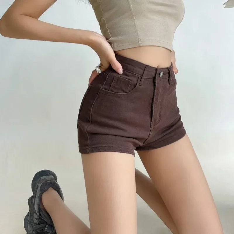 Female Short Jeans Pants Retro Brown Women's Denim Shorts Wholesale Streetwear Harajuku Fashion Outfits Youthful Comfy Hot Jorts