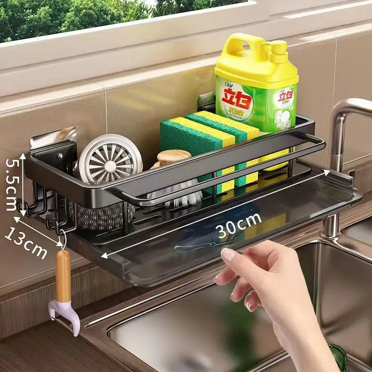 Kitchen Storage Rack Shelf Hanging Towel Sponge Drain Organizer Alumimum Sink Drain Rack Basket Bathroom Shampoo Towel Holder