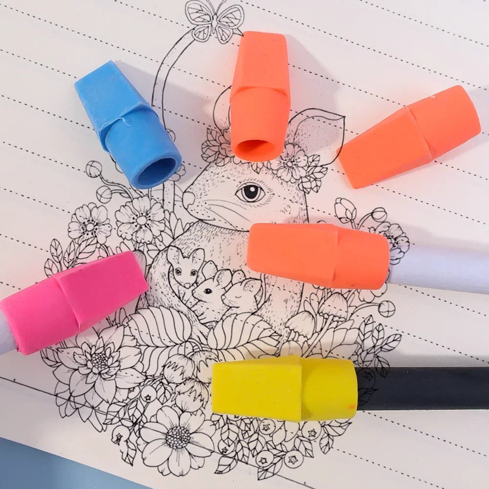 1-20Pcs Pencil Top Eraser Tips Sleeve Arrowhead Assorted Color Pencil Eraser Toppers Children Student Stationery School Supplies
