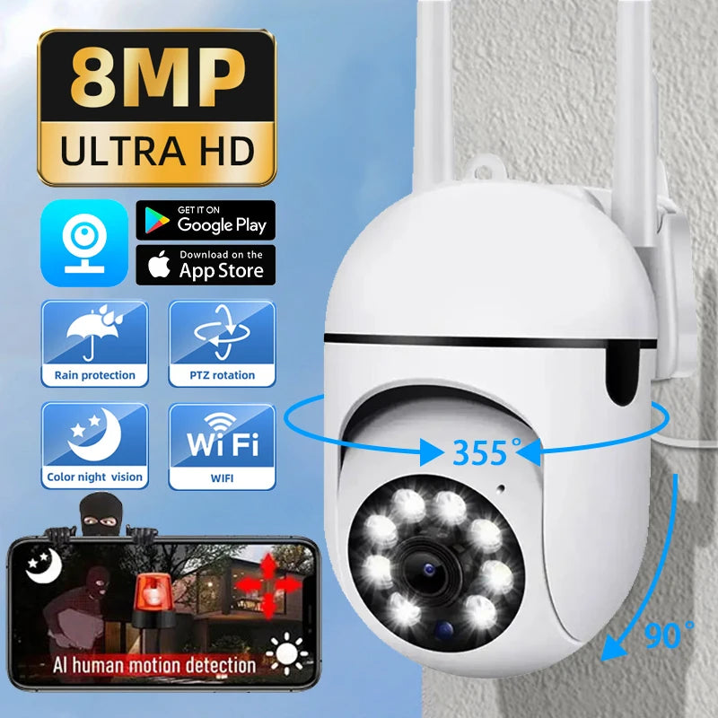 8MP Wifi IP Camera 8X Digital Zoom AI Human Tracking Surveillance Camera Two-Way Audio HD Night Color Home Security Monitor CCTV