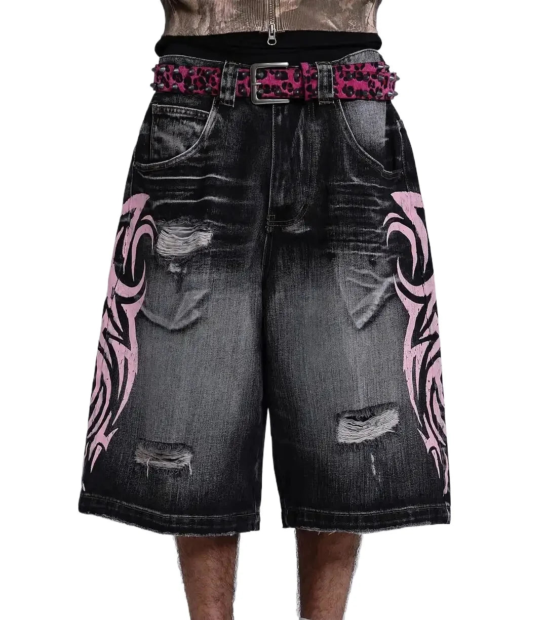 Streetwear Y2K Popular Denim Shorts Tassels Design Vintage Shorts Man Hip Hop Fashion Harajuku Punk High Waist Wide Leg Pants