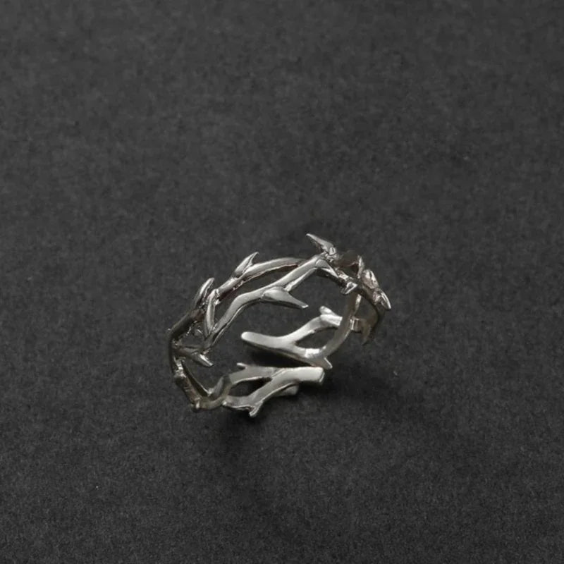 Vintage Goth Thorny Rose Couple Rings for Men Women Charm Irregularity Opening Stainless Steel Punk Finger Ring Jewelry Y2k Gift