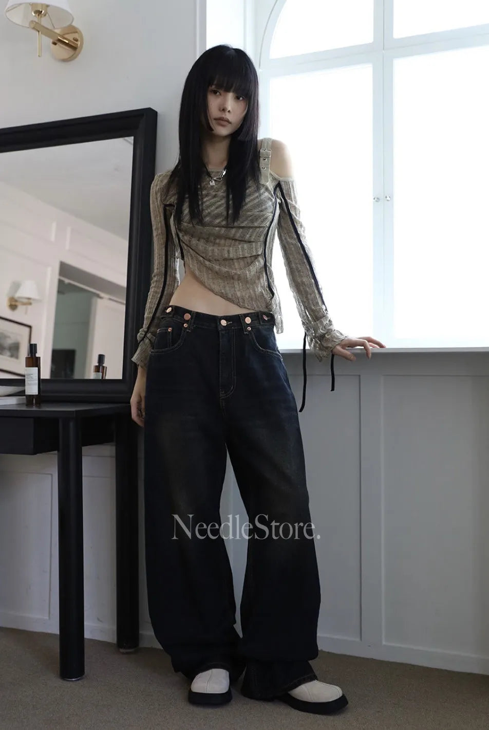 Yedinas American Retro T Shirt Women Clothes Long Sleeve Crop Top Lace Up Korean Fashion Gothic Off Shoulder Tee Shirt Femme Y2k