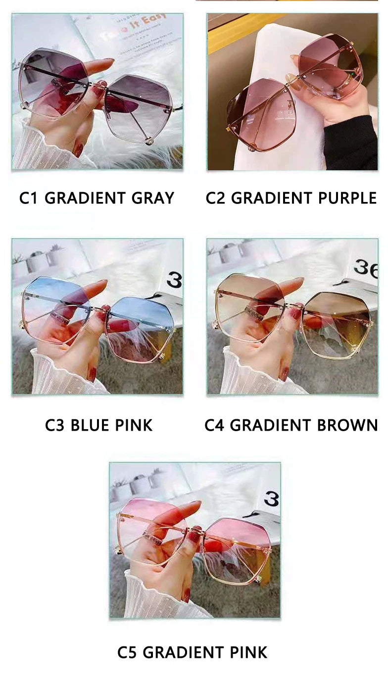 Round Sunglasses Women Brand Designer Gradient Fashion Sun Glasses Female Rimless Metal Oculos De Sol luxury designer