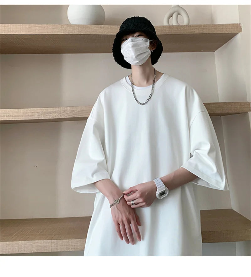 Men's Cotton T-shirts White Mens Oversized T Shirt Solid Summer Casual Wear Tee Shirts Fashion for Men 5XL Male Clothes