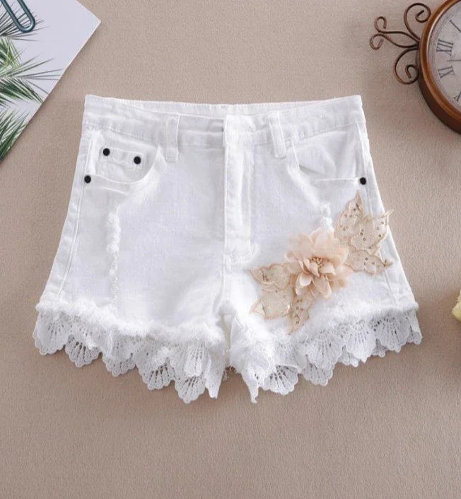 Denim Shorts for Women High Waist Flowers Short Jean Pants Woman To Wear 2000s Clothes Y2k 2025 Classic Casual Fashion Clothing