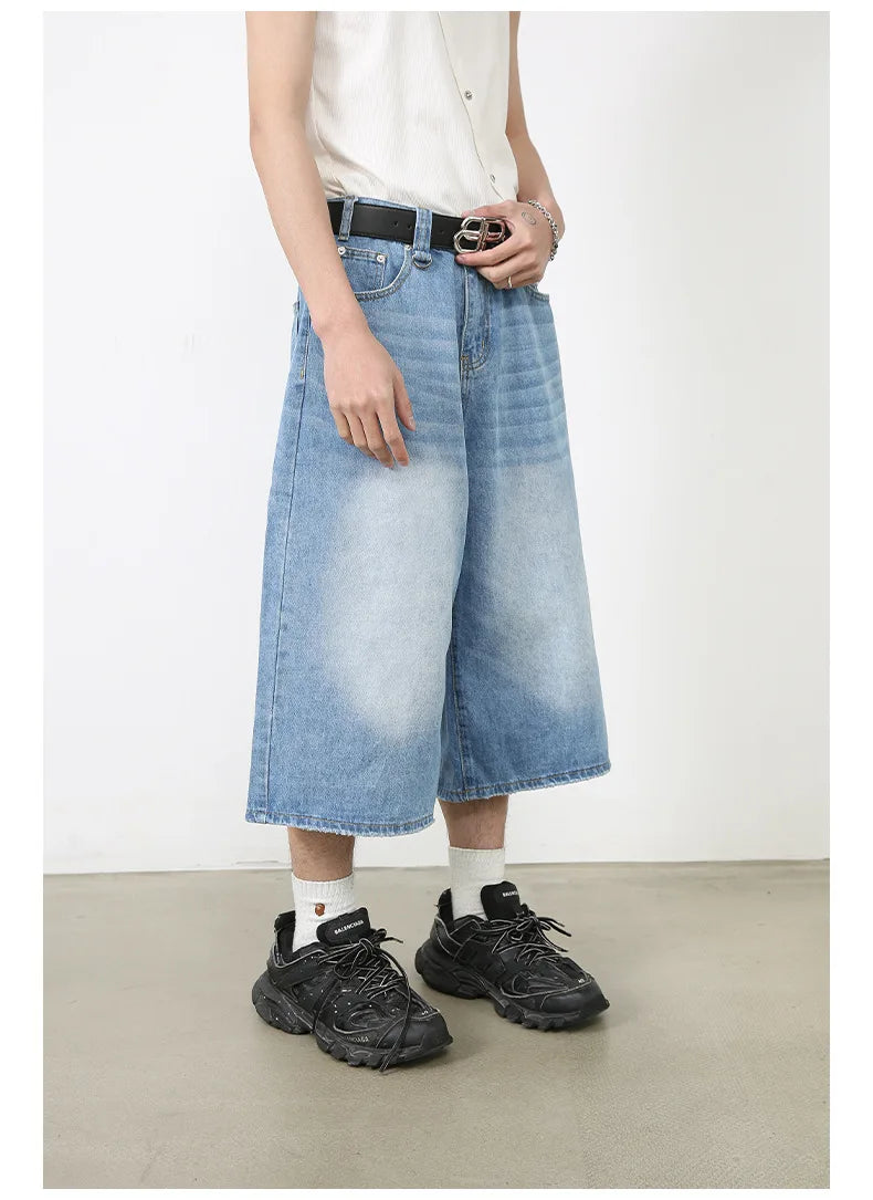 Harajuku Vintage High Waist Black Retro Washed Denim Shorts Women's Fashion Casual Loose Fit Y2K Streetwear Mid Long Short