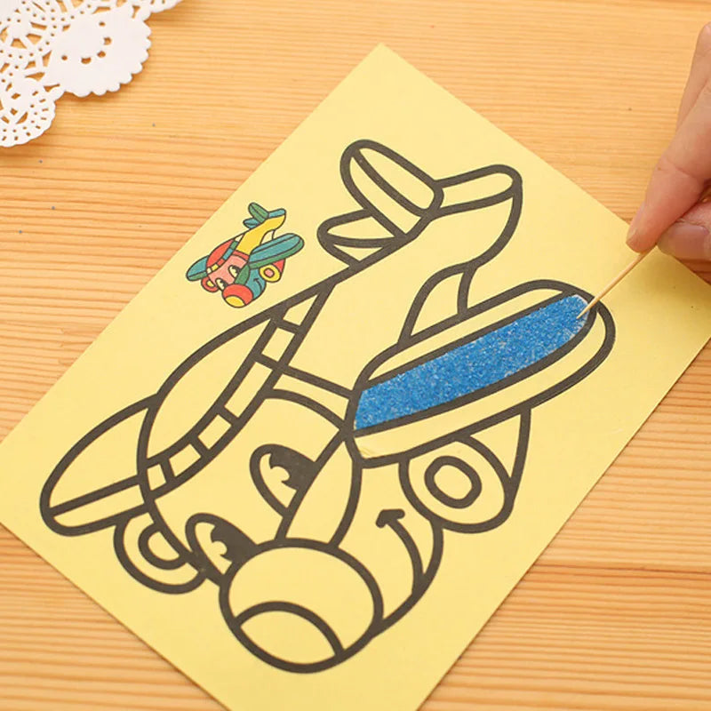 10Pcs Children Drawing Toys Sand Painting Pictures Kid DIY Crafts Education Toy for Boys Girls Schedule Sticker Cartoon Pattern