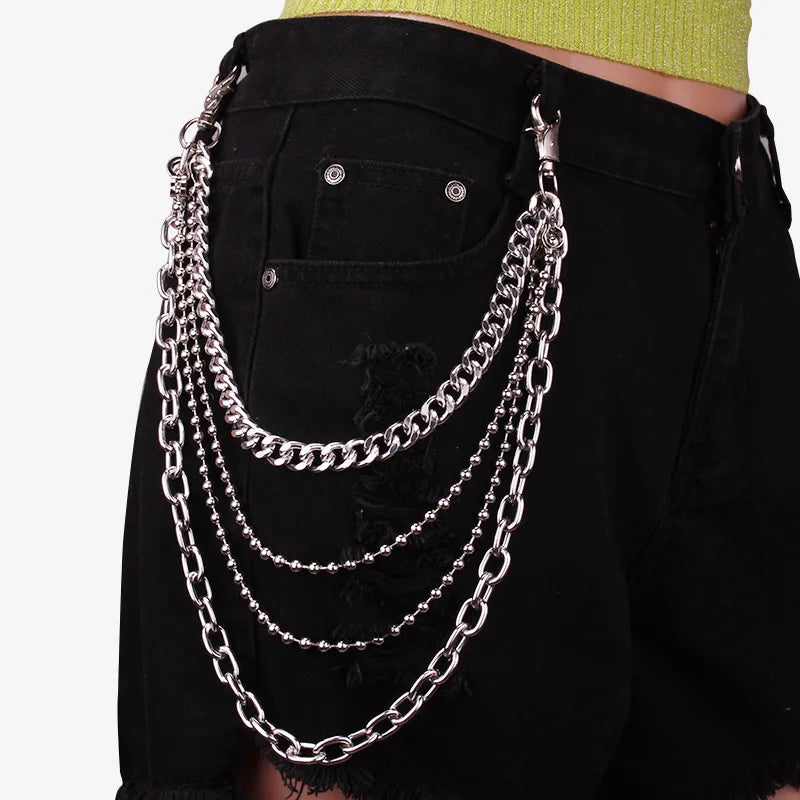 Punk Metal Cross Rivet Layered Chain Keychains for Men Women Waist Key Chain Wallet Jeans Hip-hop Pants Belt Jewelry Accessories