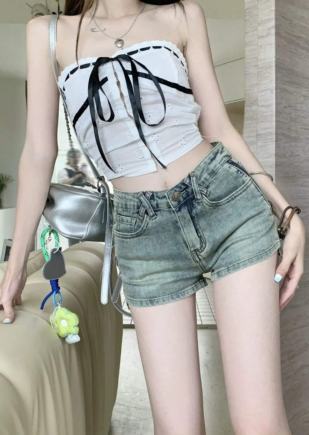 Light Blue Tight Short Jean Pants Woman Comfy Summer Aesthetic 2000s Clothes Y2k Elegant Youthful XL Kpop Denim Shorts for Women