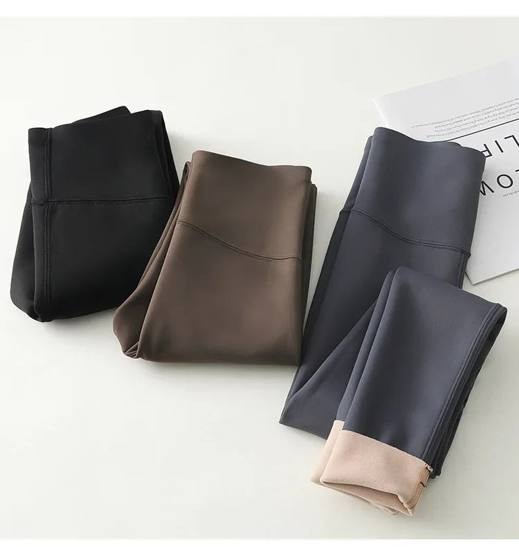 Women's Autumn Winter Thickened Alpaca Velvet Black Shark Leggings High Waist Slim Seamless Fleece Warm Leggings