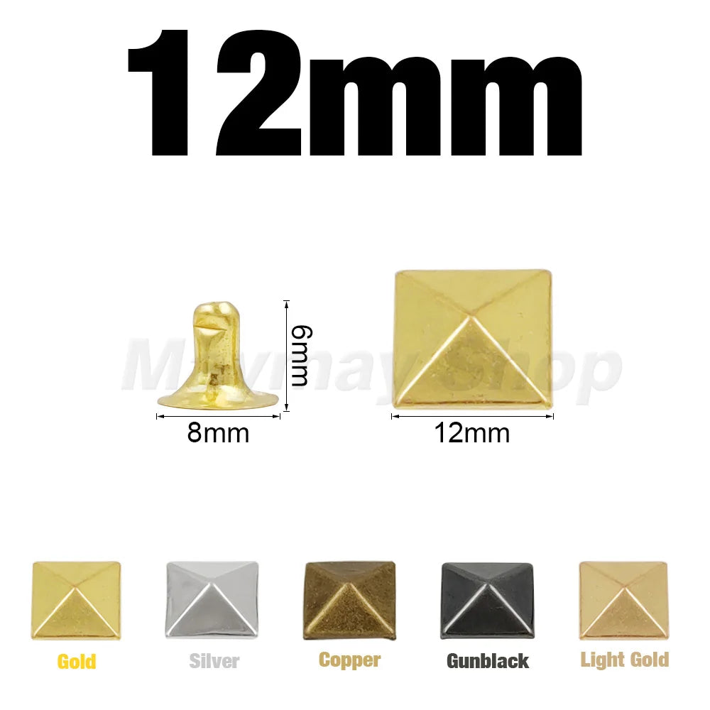 100sets 6-12mm Metal Pyramid Cap Rivets Studs Square Rivet for Leather Craft Bag Belt Clothing Garment Shoes Accessories