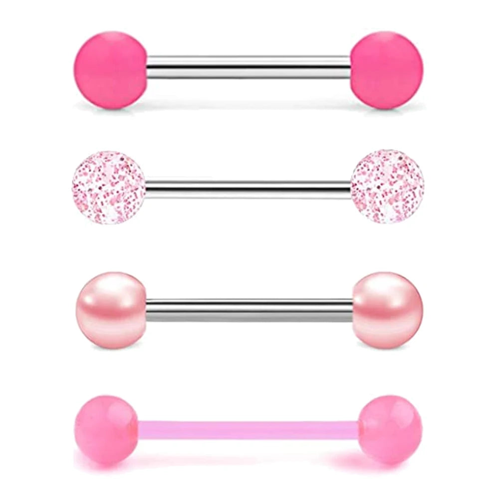 WKOUD 4 PCS Stainless Steel 14G Tongue Rings Barbell Tongue Barbell Jewelry For Women Piercing Tongue Kit Piercing 16mm
