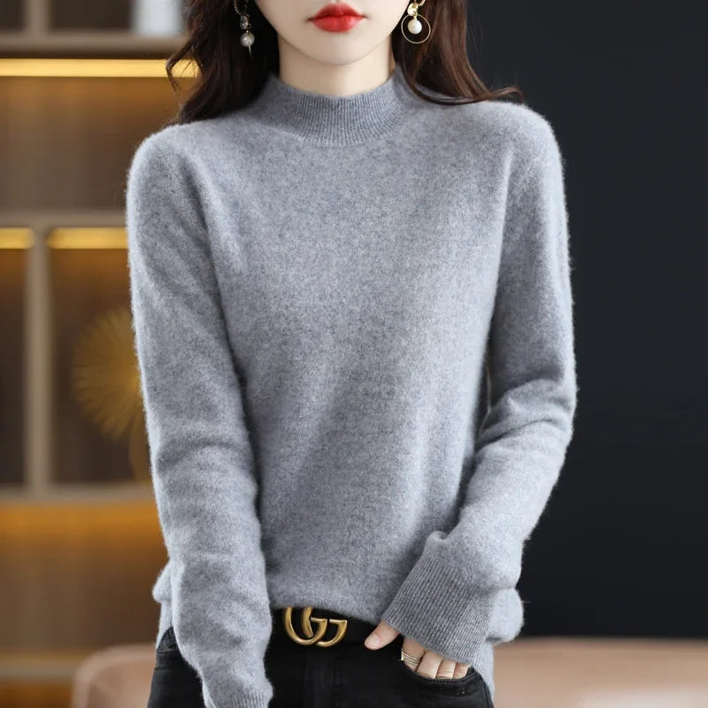 Women Sweater Long Sleeve Mock Neck Warm Winter Basic Knitted Pullovers Solid Loose Knitwear Casual Korean Fashion Jumper 2024