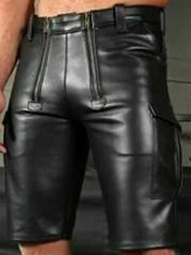 Men's Leather Pants New Solid Color PU Casual Male Short Leather Pants Black Slim Fit Streetwear Pantalon Cuir Homme