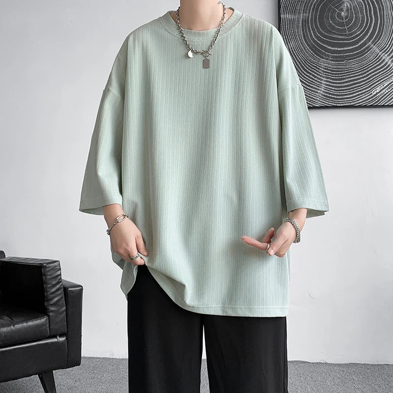 Loose Tshirt Men Oversized Ice Silk T Shirts 2024 Summer Mens Half Sleeve Fashions Harajuku T-Shirt Male Solid Simple Daily Tees