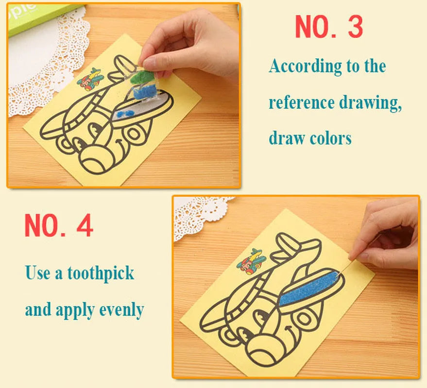 10Pcs Children Drawing Toys Sand Painting Pictures Kid DIY Crafts Education Toy for Boys Girls Schedule Sticker Cartoon Pattern