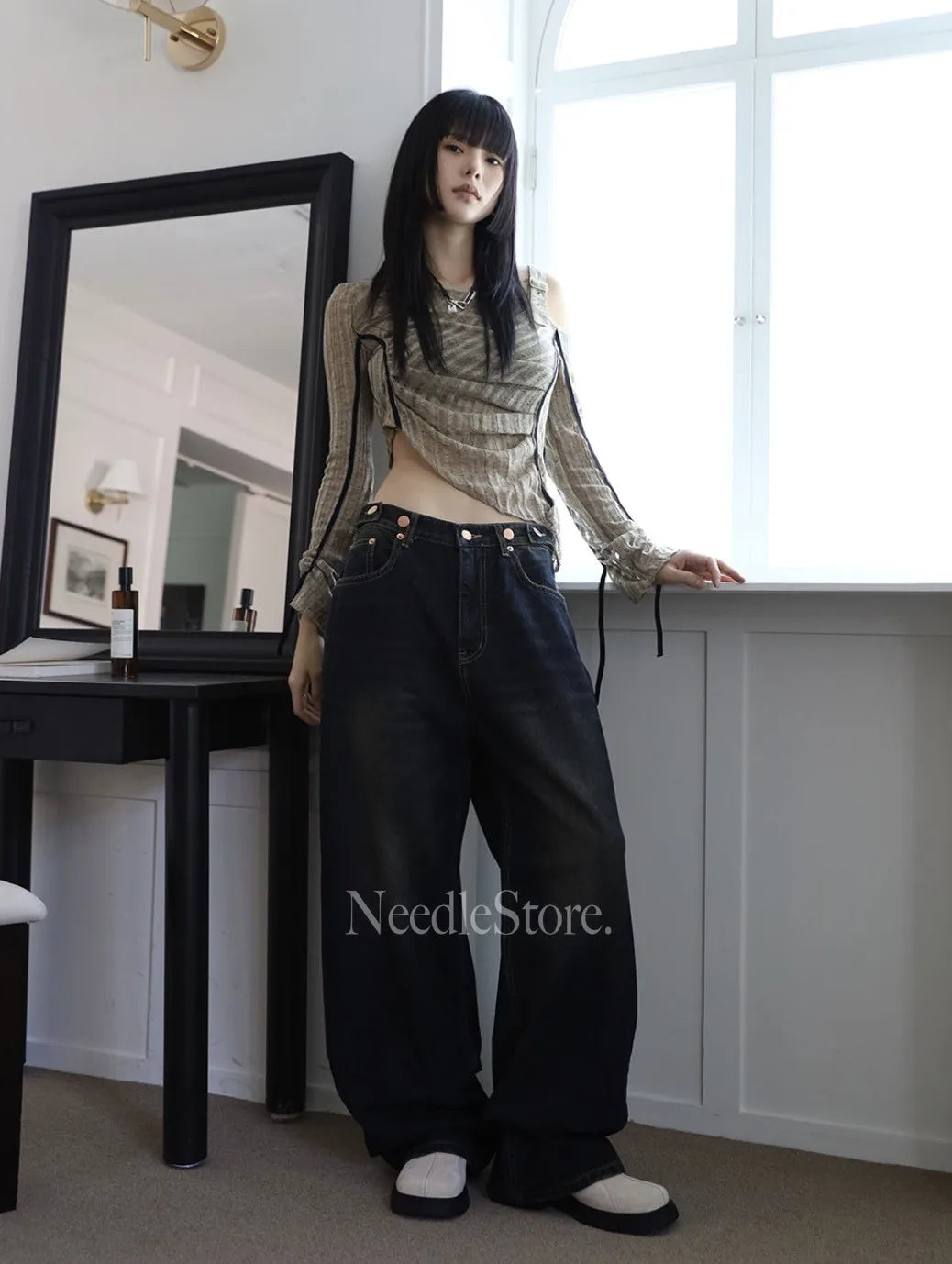 Yedinas American Retro T Shirt Women Clothes Long Sleeve Crop Top Lace Up Korean Fashion Gothic Off Shoulder Tee Shirt Femme Y2k