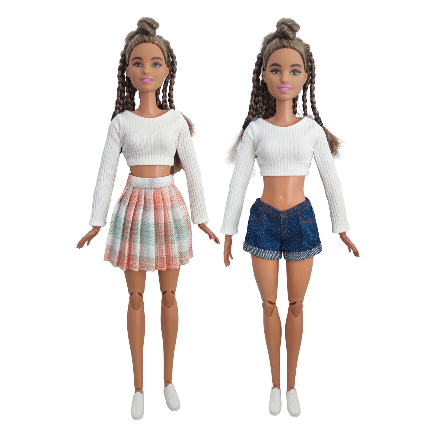 Doll Clothes Striped long sleeved short top pleated skirt denim shorts Daily Wear Accessories Clothes for Barbies doll