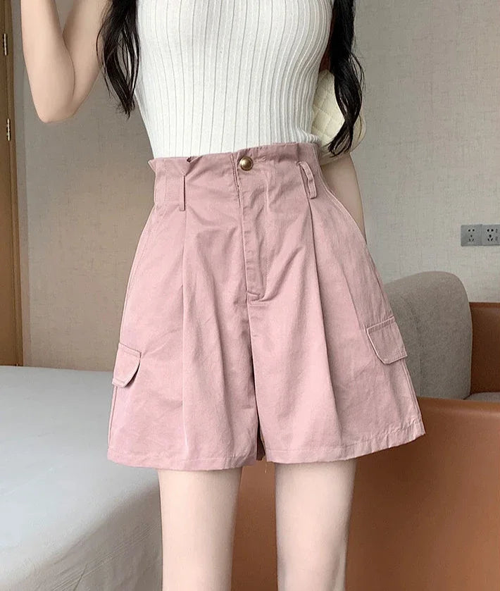 Solid Color Woman Short Pants With Pockets Wide Office Streetwear Designer Hot 2000s Clothes Y2k Summer Shorts for Women New In