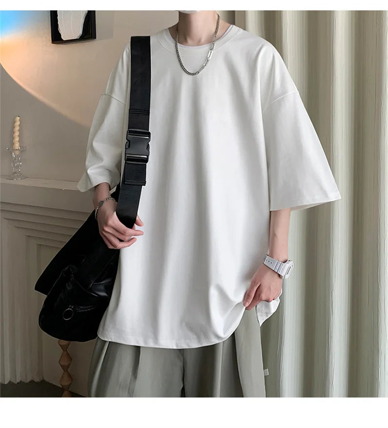 Men's Cotton T-shirts White Mens Oversized T Shirt Solid Summer Casual Wear Tee Shirts Fashion for Men 5XL Male Clothes