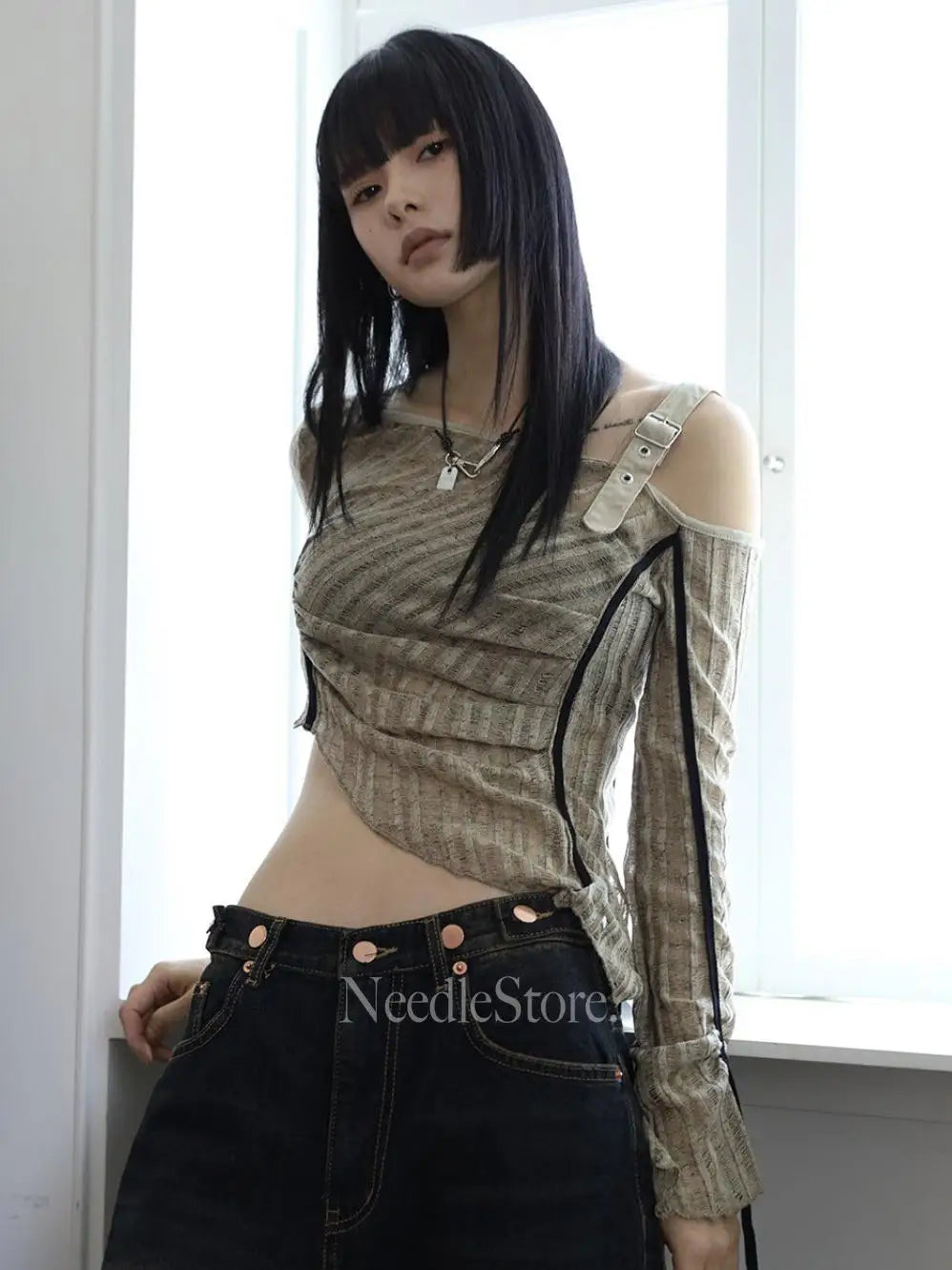 Yedinas American Retro T Shirt Women Clothes Long Sleeve Crop Top Lace Up Korean Fashion Gothic Off Shoulder Tee Shirt Femme Y2k