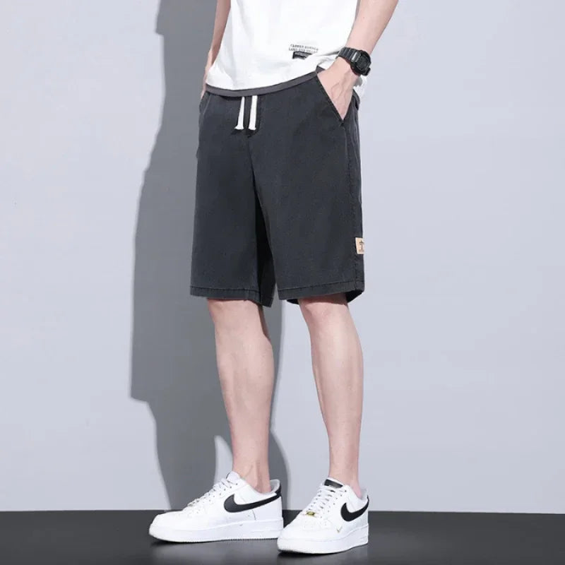 Soft Cosy Lyocell Thin Men's Denim Shorts Summer Clothes Loose Pants Drawstring Elastic Waist Korea Casual Short Plus Size M-5XL