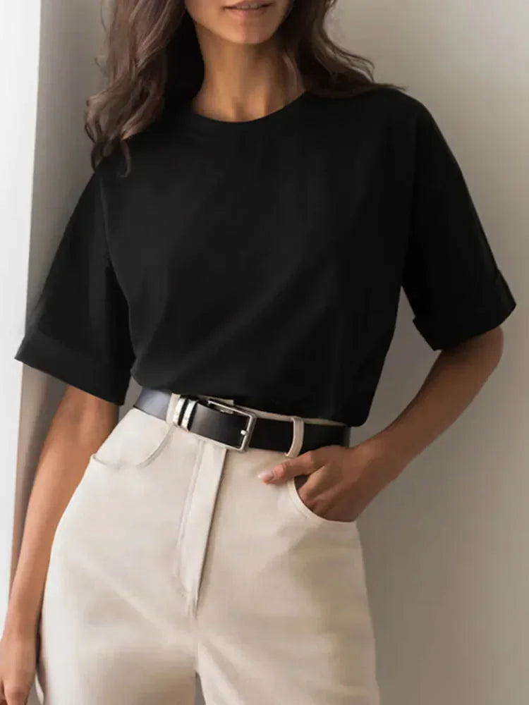 Summer Women's T-shirt Short Sleeve 100 % Cotton Oversized T-shirts Loose Casual O Neck Solid Blue Orange Tees Clothes for Women