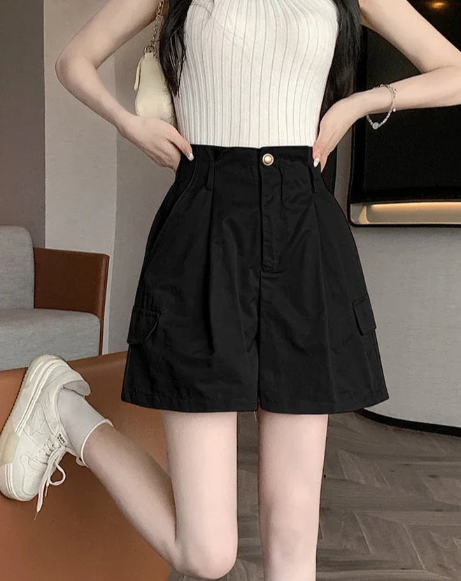 Solid Color Woman Short Pants With Pockets Wide Office Streetwear Designer Hot 2000s Clothes Y2k Summer Shorts for Women New In