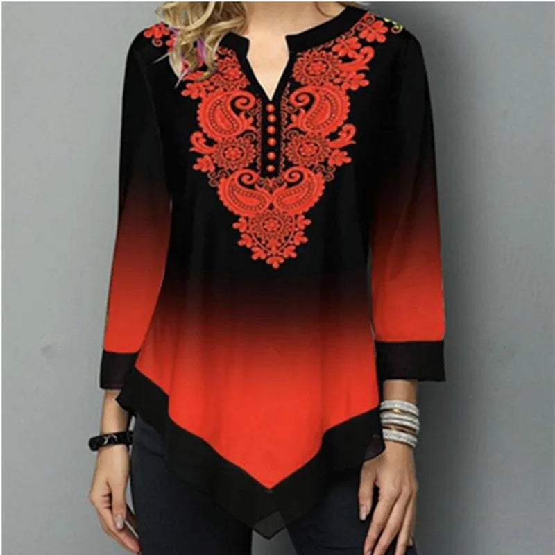 Shirt Women Spring Summer Blouse 3/4 Sleeve Casual Printing Female Fashion Shirt Tees Tops 5XL StreetShirt