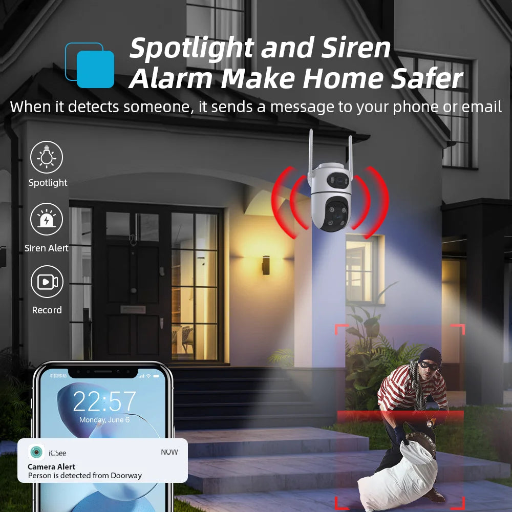 4K 8MP Dual Lens Wifi Surveillance Camera 4X Digital Zoom AI Human Detect ONVIF Wireless Outdoor Security PTZ IP Cameras