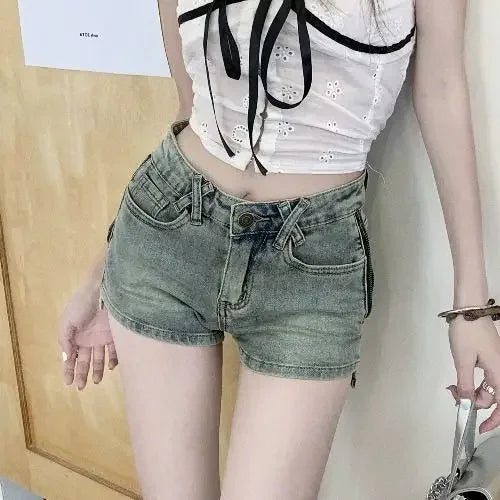 Light Blue Tight Short Jean Pants Woman Comfy Summer Aesthetic 2000s Clothes Y2k Elegant Youthful XL Kpop Denim Shorts for Women