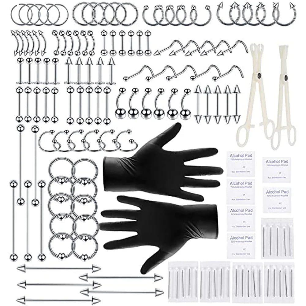 Stainless Steel Body Piercing Kit Needles Belly Button Rings Tongue Tragus Cartilage Helix Daith Rook Earring Lip Eyebrow