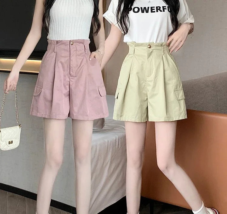 Solid Color Woman Short Pants With Pockets Wide Office Streetwear Designer Hot 2000s Clothes Y2k Summer Shorts for Women New In