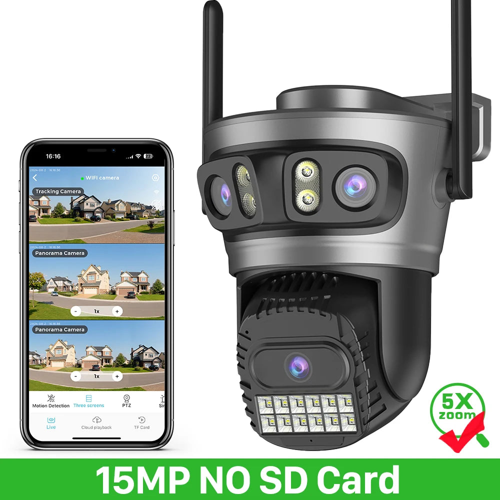 20MP 10K PTZ Wifi Camera Four Lens 10X Zoom Surveillance Camera Outdoor 360°No Dead Angle Ultra Long Range Night Vision Security