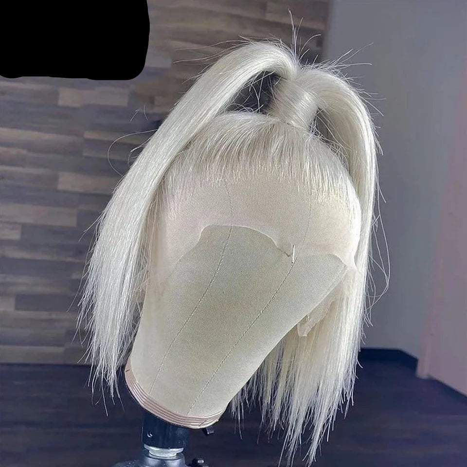 Pink Colored Short Straight Bob Lace Front Wig Mint Green Human Hair Wigs 613 Blonde Platinum HD Transparent Lace Frontal Wig