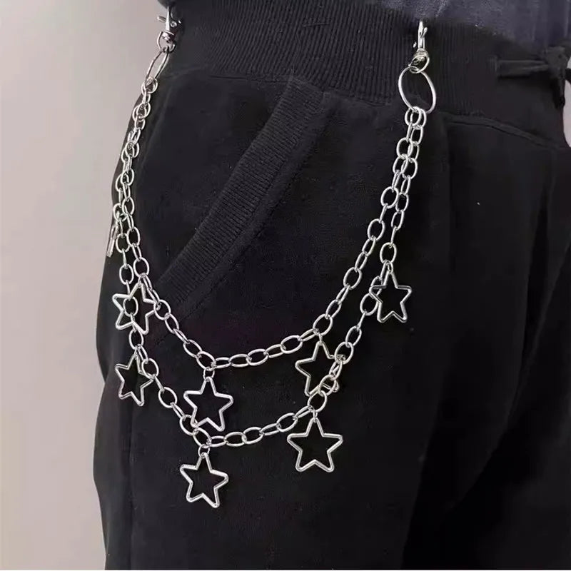 Hip Hop Trendy Car Jeans Pants Key Chain Ring For Women Men Hip Hop Multilayer Star Tassel Chain Pendant Chain For Bag