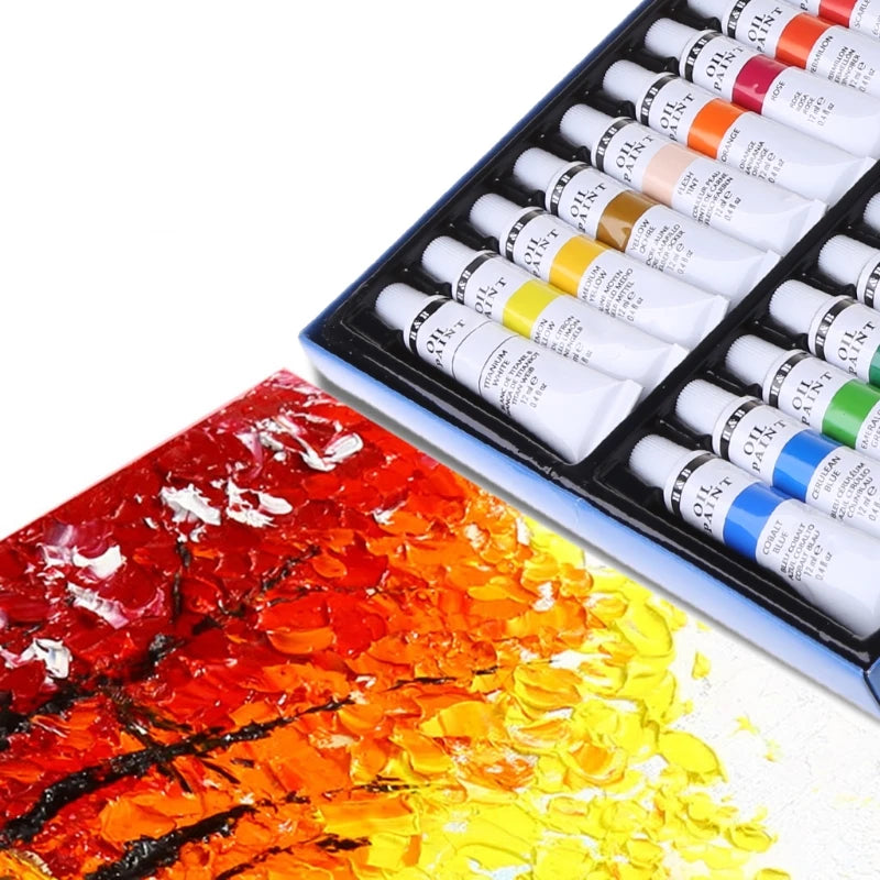 24 Colors Professional Oil Painting Paint Drawing Pigment 12ml Tubes Set Artist Art Supplies for Beginner QXNF