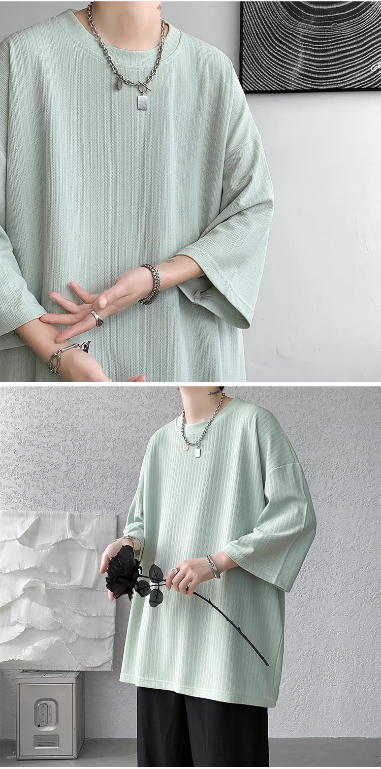 Loose Tshirt Men Oversized Ice Silk T Shirts 2024 Summer Mens Half Sleeve Fashions Harajuku T-Shirt Male Solid Simple Daily Tees